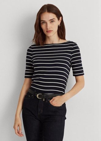 Marinblå Ralph Lauren randiga toppar med båthals för kvinnor