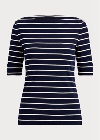 Marinblå Ralph Lauren randiga toppar med båthals för kvinnor