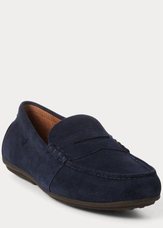 Marinblå Ralph Lauren Reynold Mocka förarskor för män