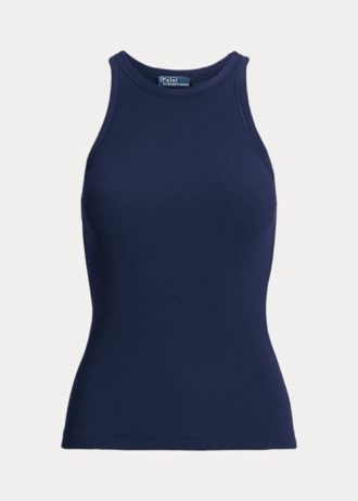 Marinblå Ralph Lauren Ribbed Cotton Tankar för kvinnor