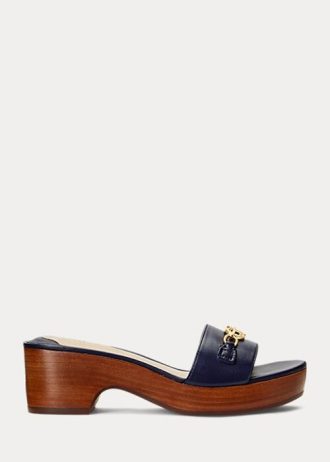 Marinblå Ralph Lauren Roxanne Nappa Lädersandaler för kvinnor