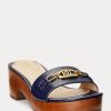 Marinblå Ralph Lauren Roxanne Nappa Lädersandaler för kvinnor Marinblå Ralph Lauren Roxanne Nappa Lädersandaler för kvinnor