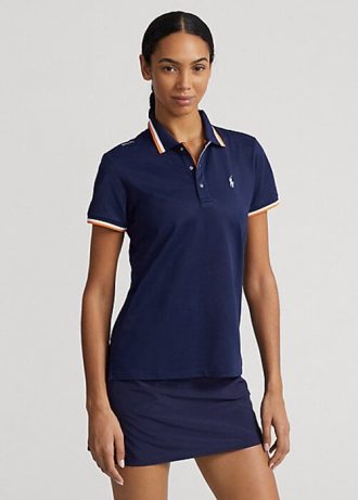Marinblå Ralph Lauren skräddarsydda pikétröjor i passform för kvinnor