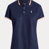 Marinblå Ralph Lauren skräddarsydda pikétröjor i passform för kvinnor Marinblå Ralph Lauren skräddarsydda pikétröjor i passform för kvinnor