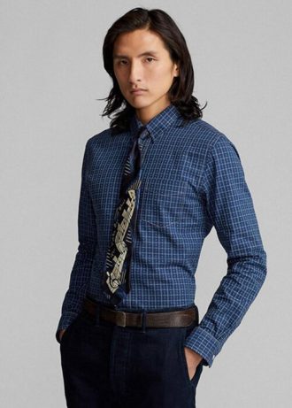 Marinblå Ralph Lauren Slim Fit Rutig Dobby Formella skjortor för män