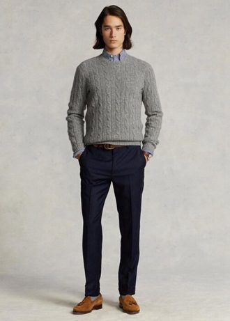 Marinblå Ralph Lauren Slim Fit Wool Twill byxor för män