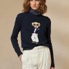 Marinblå Ralph Lauren Smoking Bear bomullströjor för kvinnor Marinblå Ralph Lauren Smoking Bear bomullströjor för kvinnor