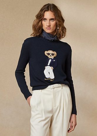 Marinblå Ralph Lauren Smoking Bear bomullströjor för kvinnor