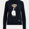 Marinblå Ralph Lauren Smoking Bear bomullströjor för kvinnor Marinblå Ralph Lauren Smoking Bear bomullströjor för kvinnor