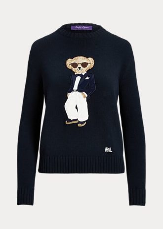 Marinblå Ralph Lauren Smoking Bear bomullströjor för kvinnor