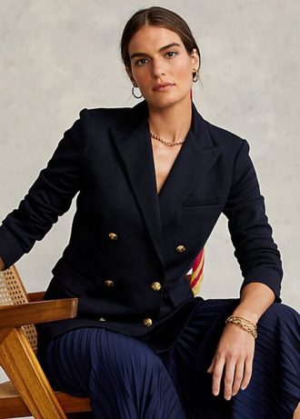 Marinblå Ralph Lauren stickade dubbelknäppta blazers för kvinnor
