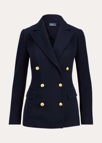 Marinblå Ralph Lauren stickade dubbelknäppta blazers för kvinnor