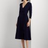 Marinblå Ralph Lauren Surplice Jerseyklänning för kvinnor Marinblå Ralph Lauren Surplice Jerseyklänning för kvinnor