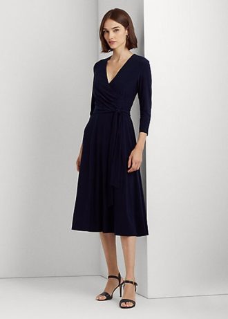 Marinblå Ralph Lauren Surplice Jerseyklänning för kvinnor