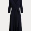 Marinblå Ralph Lauren Surplice Jerseyklänning för kvinnor Marinblå Ralph Lauren Surplice Jerseyklänning för kvinnor