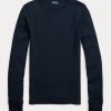 Marinblå Ralph Lauren T-shirts med ribbad mocka för kvinnor Marinblå Ralph Lauren T-shirts med ribbad mocka för kvinnor