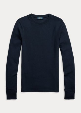 Marinblå Ralph Lauren T-shirts med ribbad mocka för kvinnor
