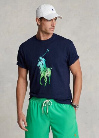Marinblå Ralph Lauren T-shirts med stor ponnytröja i klassisk passform för män Marinblå Ralph Lauren T-shirts med stor ponnytröja i klassisk passform för män
