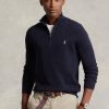 Marinblå Ralph Lauren texturerad bomull herrtröjor med kvarts dragkedja Marinblå Ralph Lauren texturerad bomull herrtröjor med kvarts dragkedja