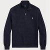 Marinblå Ralph Lauren texturerad bomull herrtröjor med kvarts dragkedja Marinblå Ralph Lauren texturerad bomull herrtröjor med kvarts dragkedja