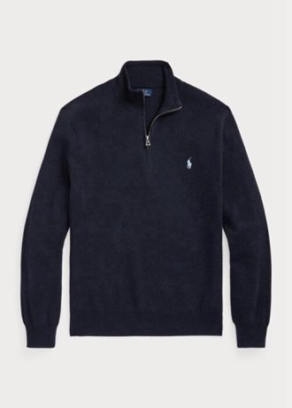 Marinblå Ralph Lauren texturerad bomull herrtröjor med kvarts dragkedja