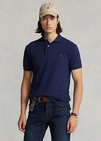 Marinblå Ralph Lauren The Iconic Mesh pikétröjor för män