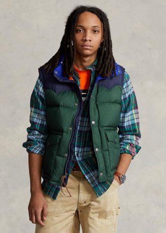 Marinblå Ralph Lauren vattenavvisande västerländsk dunväst för män