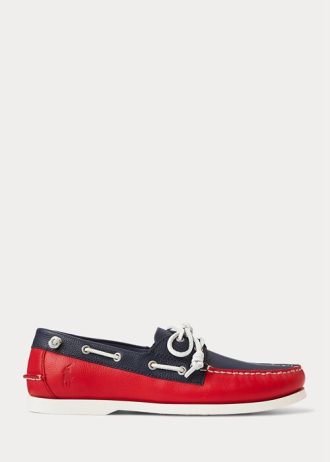 Marinblå/röda mäns Ralph Lauren Merton Tvåfärgade Casual Skor i läder