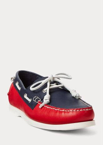 Marinblå/röda mäns Ralph Lauren Merton Tvåfärgade Casual Skor i läder