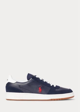 Marinblå / Röda Ralph Lauren Court Sneakers i läder-mocka för män