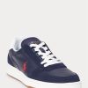 Marinblå / Röda Ralph Lauren Court Sneakers i läder-mocka för män Marinblå / Röda Ralph Lauren Court Sneakers i läder-mocka för män