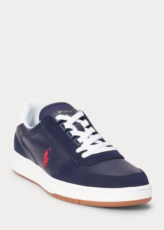 Marinblå / Röda Ralph Lauren Court Sneakers i läder-mocka för män
