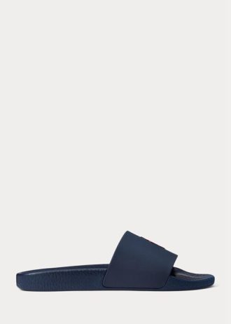 Marinblå/röda Ralph Lauren signaturponnytofflor för män