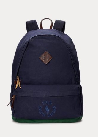 Marinblå ryggsäckar i kanvas med broderade logotyper för män av Ralph Lauren