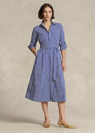 Marinblå/vit dam Ralph Lauren bältad randig klänning
