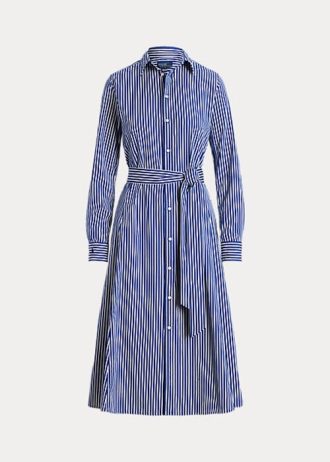 Marinblå/vit dam Ralph Lauren bältad randig klänning
