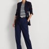 Marinblå/vit dam Ralph Lauren Pinstripe Twill raka byxor Marinblå/vit dam Ralph Lauren Pinstripe Twill raka byxor