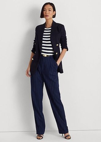 Marinblå/vit dam Ralph Lauren Pinstripe Twill raka byxor