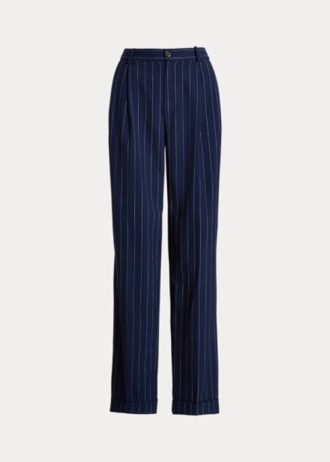 Marinblå/vit dam Ralph Lauren Pinstripe Twill raka byxor