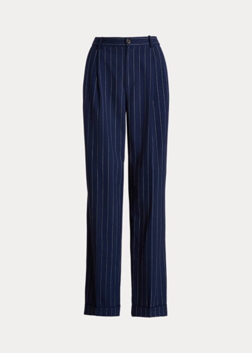 Marinblå/vit dam Ralph Lauren Pinstripe Twill raka byxor Marinblå/vit dam Ralph Lauren Pinstripe Twill raka byxor