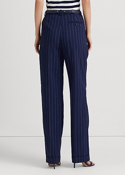 Marinblå/vit dam Ralph Lauren Pinstripe Twill raka byxor Marinblå/vit dam Ralph Lauren Pinstripe Twill raka byxor