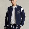Marinblå/vit herr Ralph Lauren Fleece Letterman jackor Marinblå/vit herr Ralph Lauren Fleece Letterman jackor