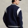 Marinblå/vit herr Ralph Lauren Fleece Letterman jackor Marinblå/vit herr Ralph Lauren Fleece Letterman jackor