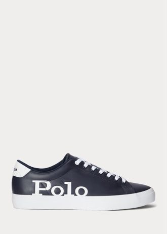 Marinblå/vit lädersneakers från Ralph Lauren Longwood med logotyp för män