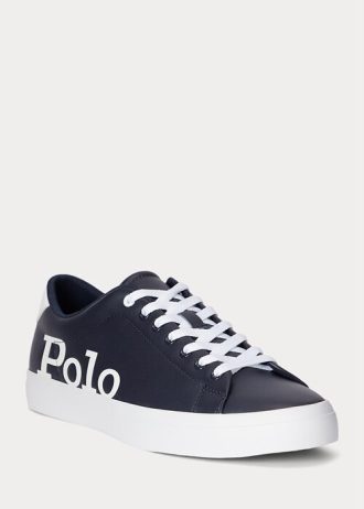 Marinblå/vit lädersneakers från Ralph Lauren Longwood med logotyp för män