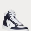 Marinblå/vita mäns Ralph Lauren Court High-Top Sneakers i läder Marinblå/vita mäns Ralph Lauren Court High-Top Sneakers i läder