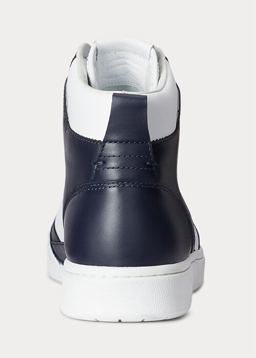 Marinblå/vita mäns Ralph Lauren Court High-Top Sneakers i läder Marinblå/vita mäns Ralph Lauren Court High-Top Sneakers i läder