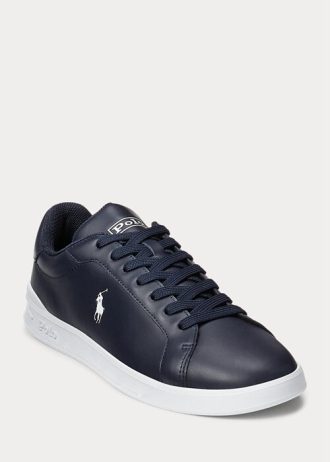Marinblå/vita mäns Ralph Lauren Heritage Court II lädersneakers Marinblå/vita mäns Ralph Lauren Heritage Court II lädersneakers