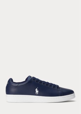 Marinblå/vita mäns Ralph Lauren Wilton lädersneakers