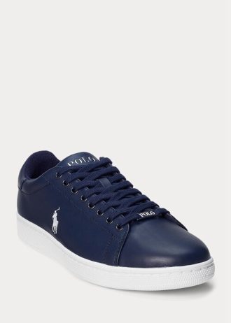 Marinblå/vita mäns Ralph Lauren Wilton lädersneakers